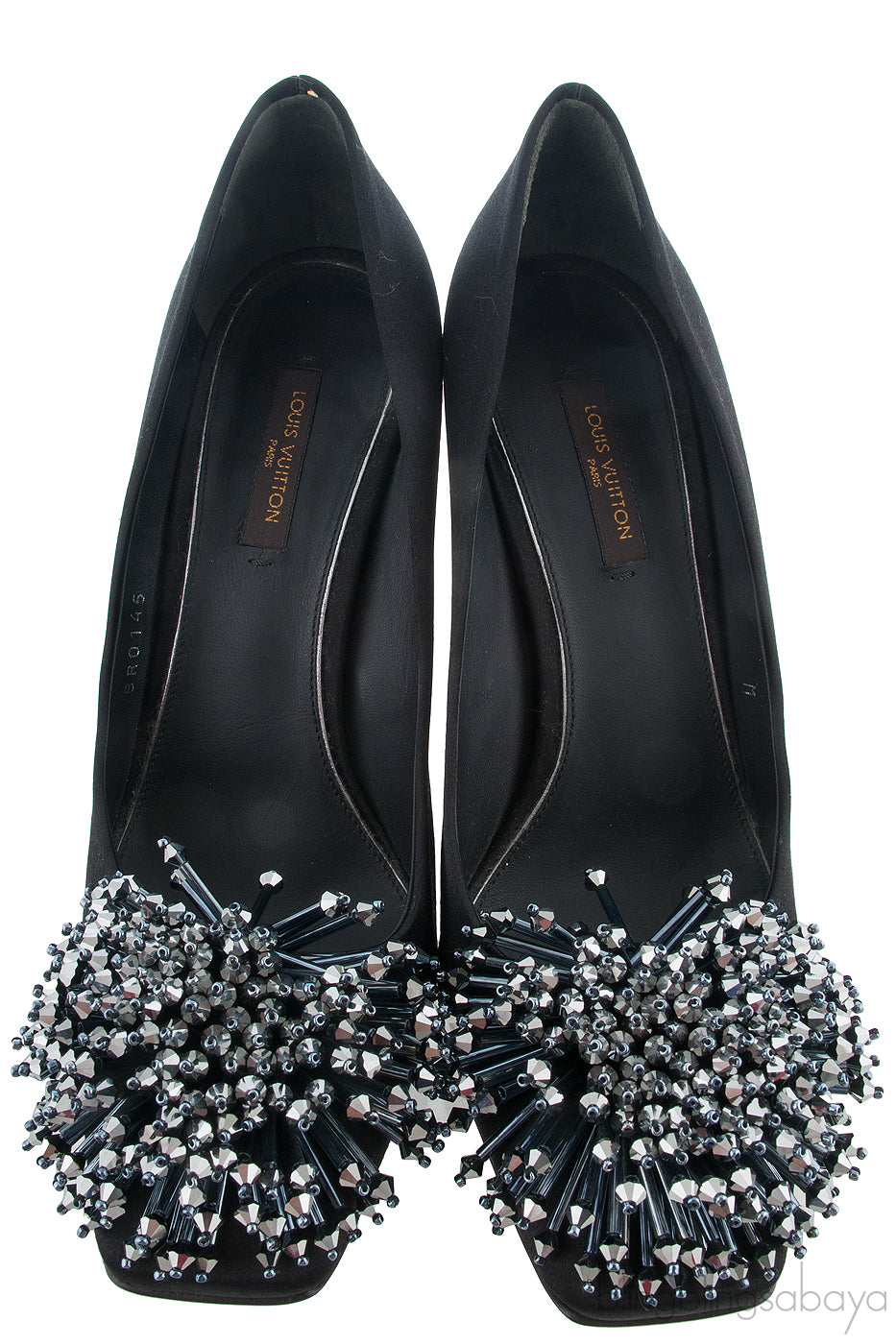 Black Satin Bead Embellished Heels