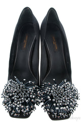 Black Satin Bead Embellished Heels