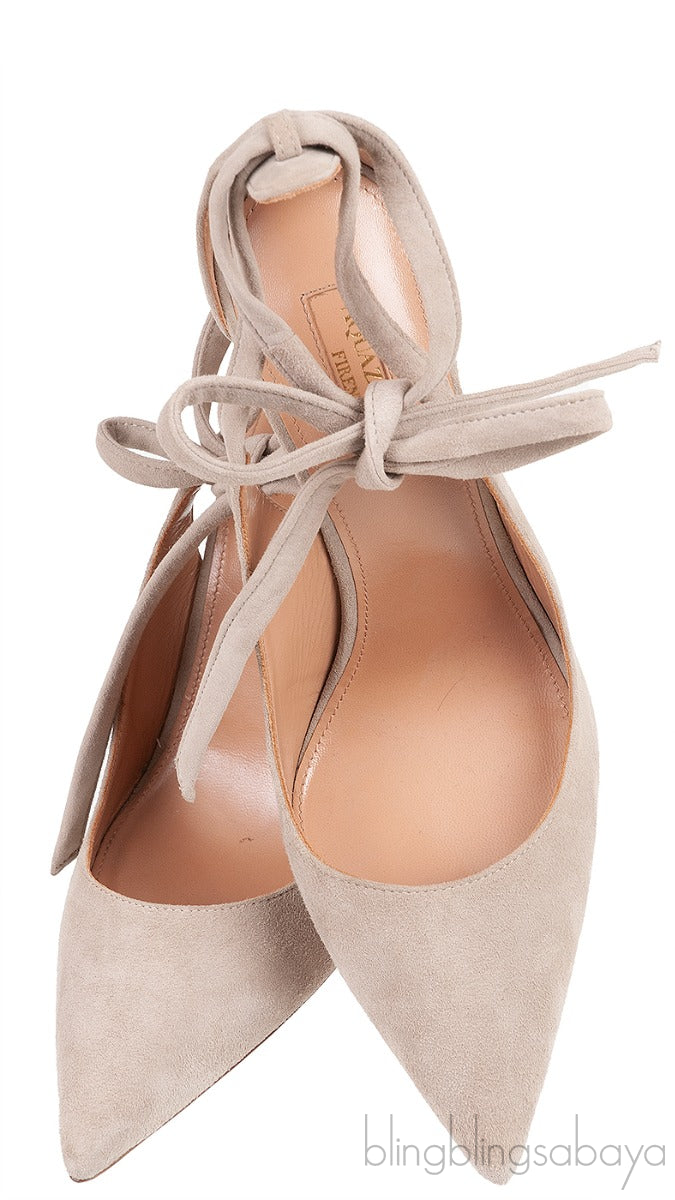 Grey Suede Pointed Toe Slingback Heels