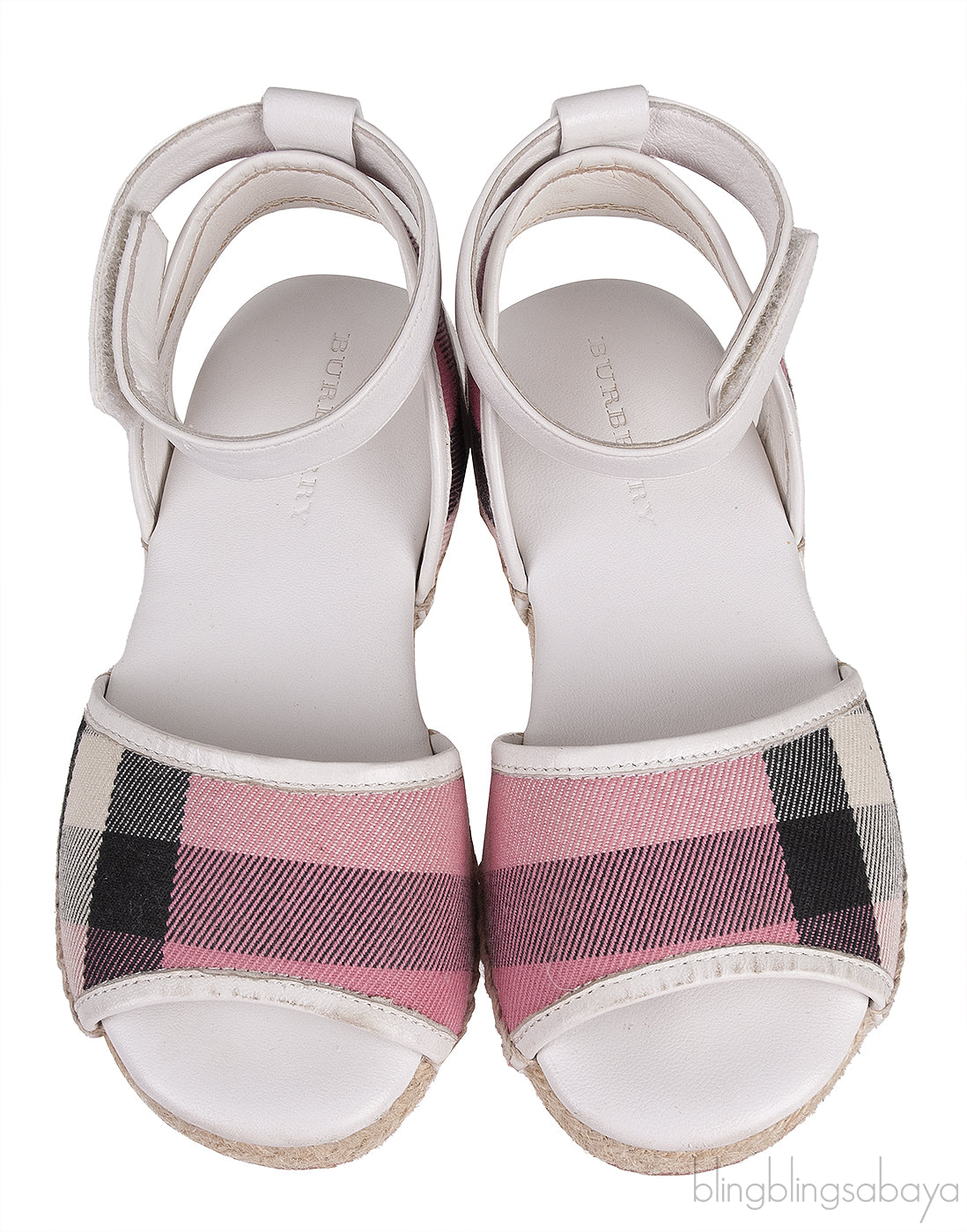White Leather Pink Check Espadrille Kids Sandals
