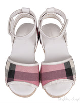 White Leather Pink Check Espadrille Kids Sandals