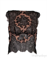 Black Floral Lace Nude Crop Top