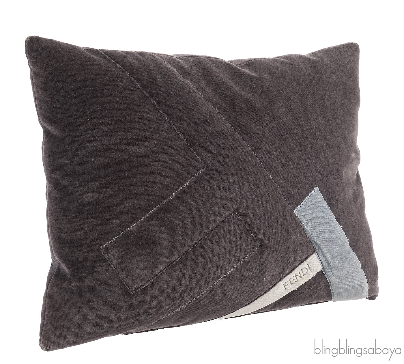 Fendi F Rectangular Grey Velvet Cushion