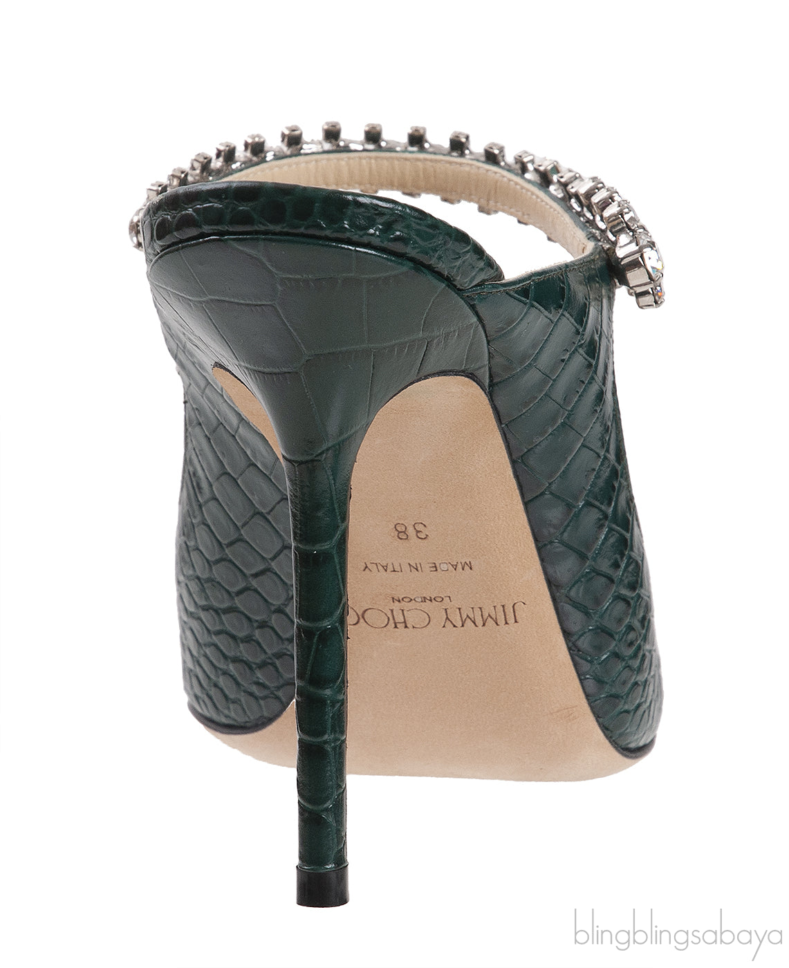 Jimmy Choo Croc-effect Bing 100 Crystal-Embellished Leather Mules
