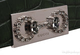 Crystal Embellished Horsebit Green Crocodile Mini Clutch