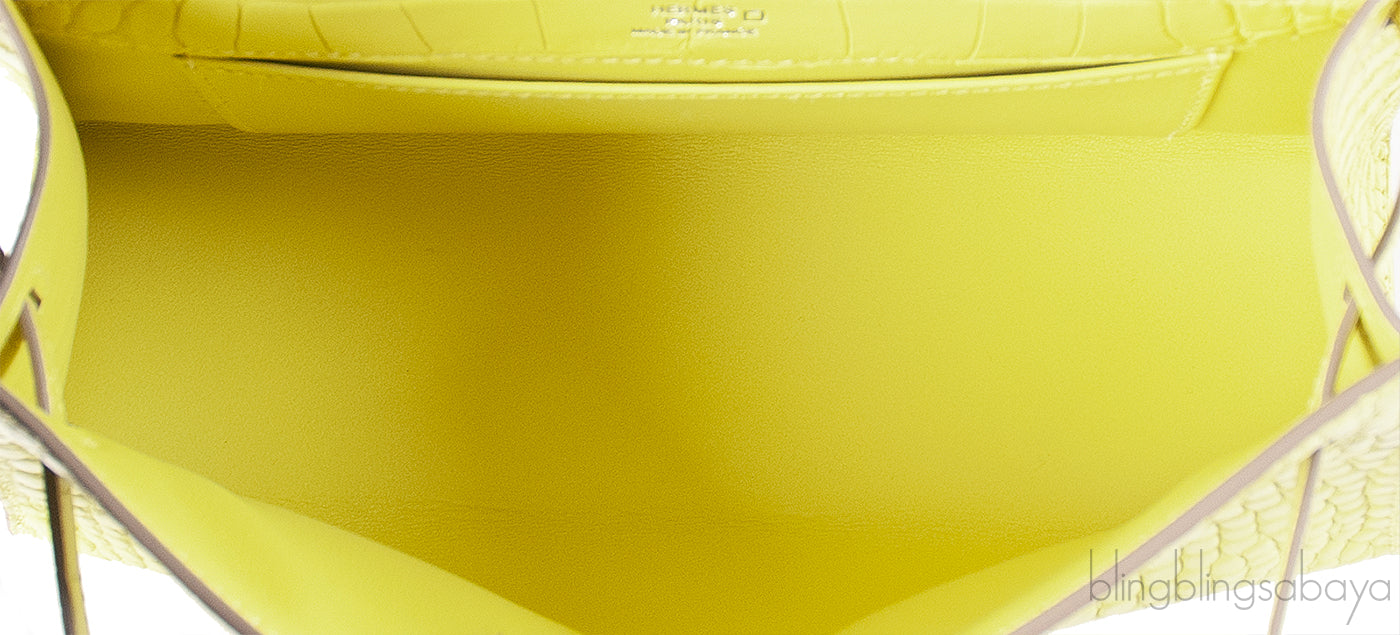 HERMES Kelly Pochette Matte Lime Alligator PHW