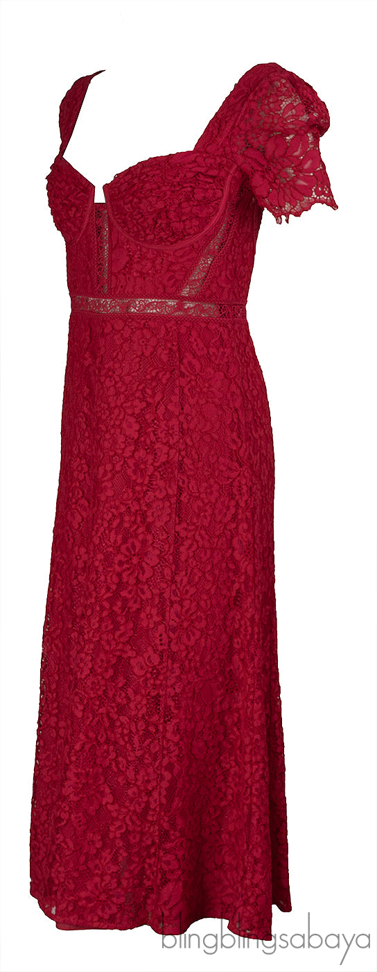 Self Portrait Crepe Lace Detail Midi Dress M