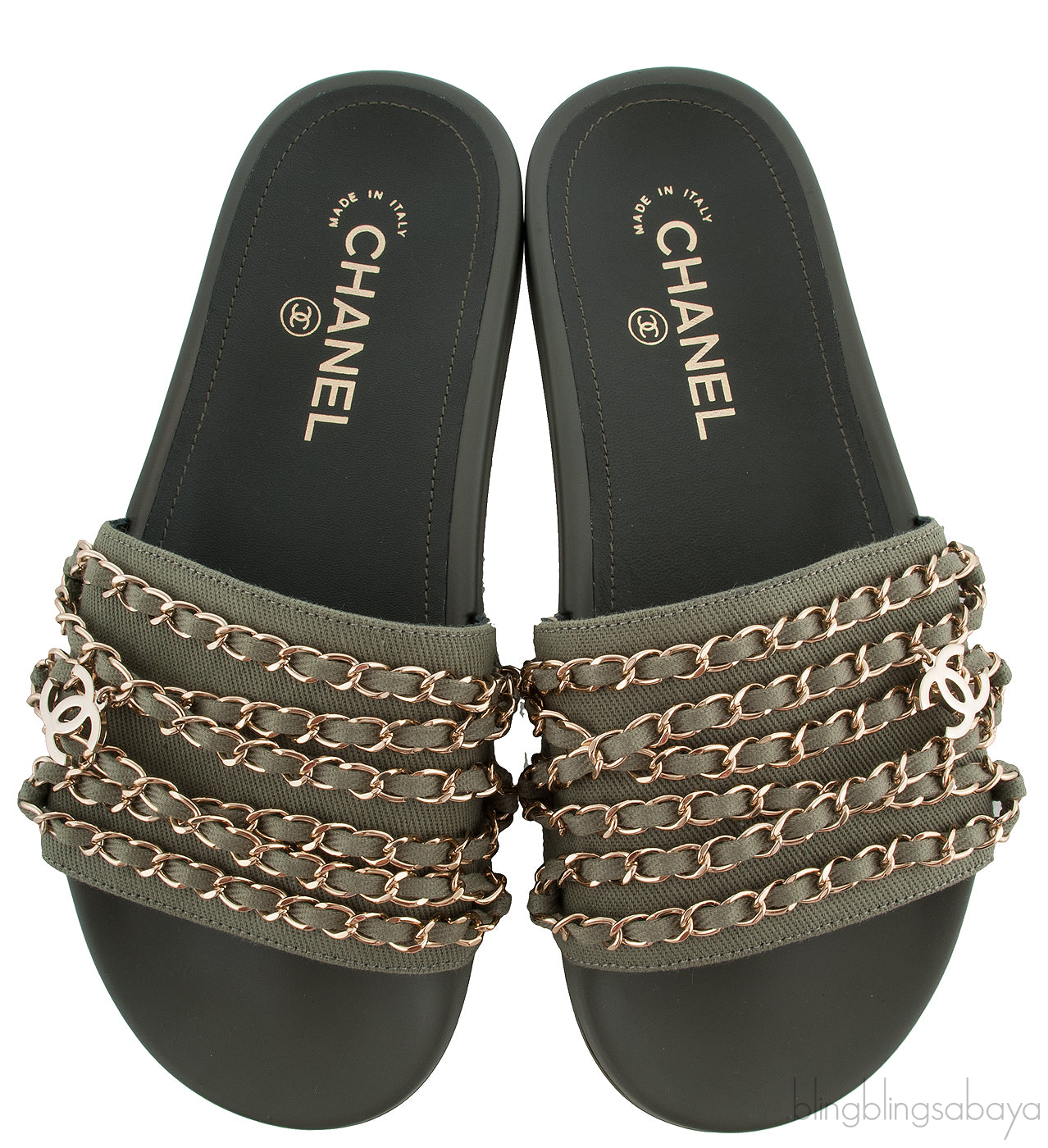Olive Green Chain Slip-on Sandals