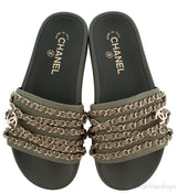 Olive Green Chain Slip-on Sandals