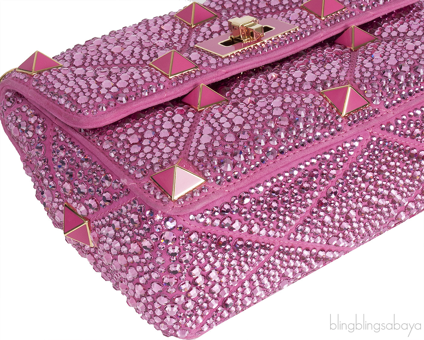 Fuchsia Pink Roman Stud Crystal-embellished Shoulder Bag
