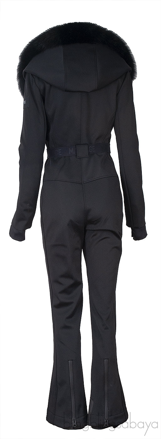 Mackage Black Elle Hooded Belted Shearling-trimmed Padded Ski Suit