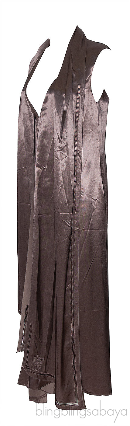 Asymmetric Draped Satin Dress Brown