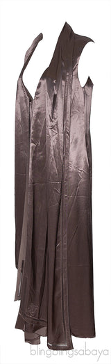 Asymmetric Draped Satin Dress Brown