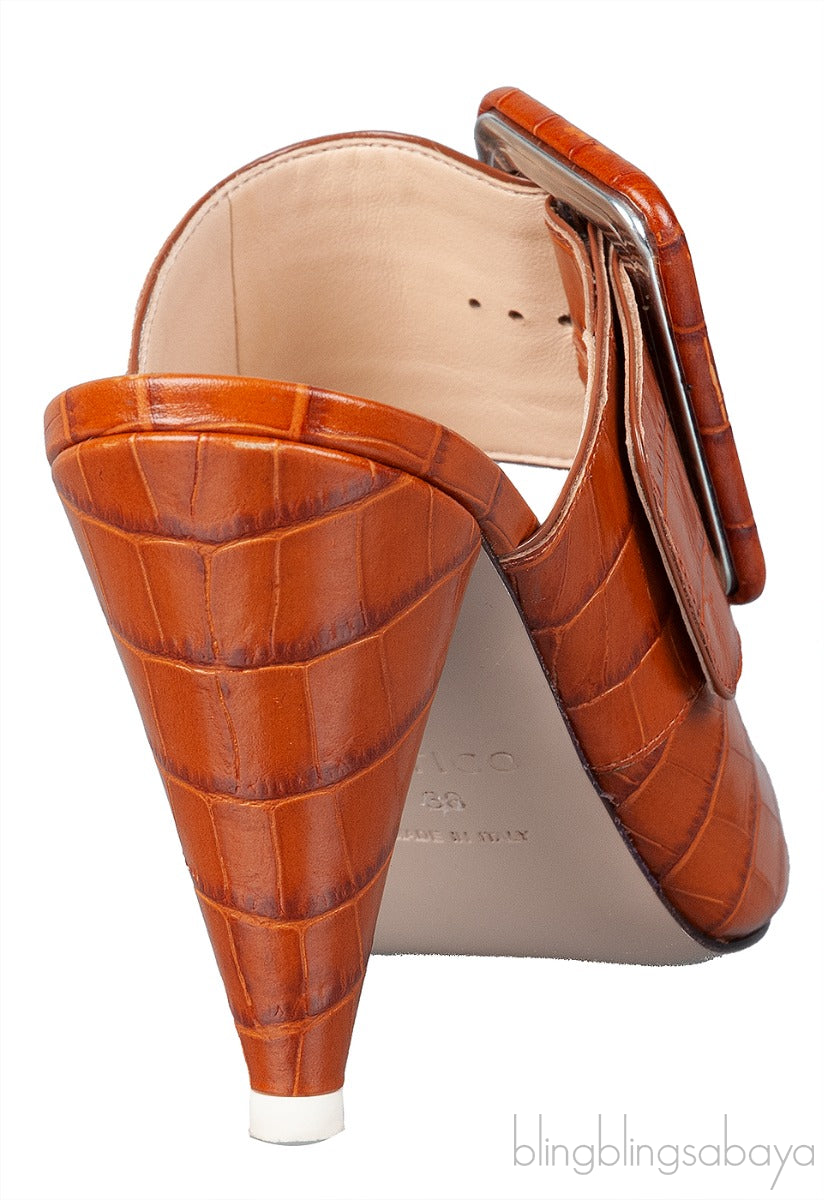 Brown Croc Embossed Chloe Mules