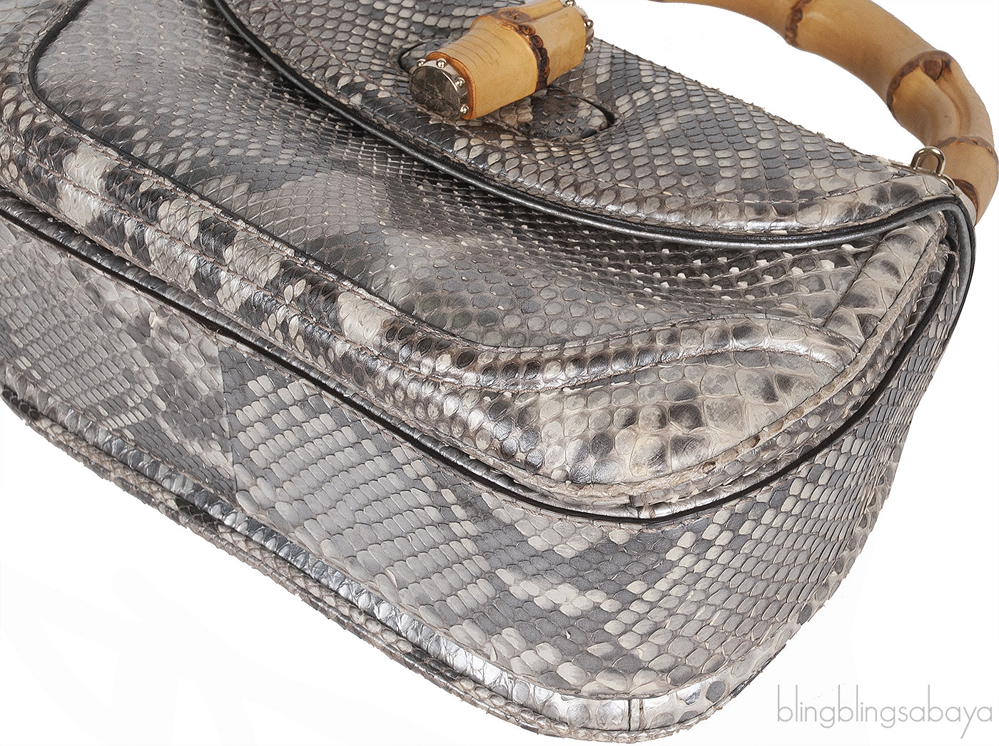 Gucci Silver Python Bamboo Handle Bag