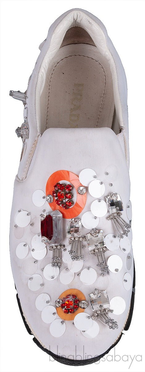 White Sequin Embellished Sneakers