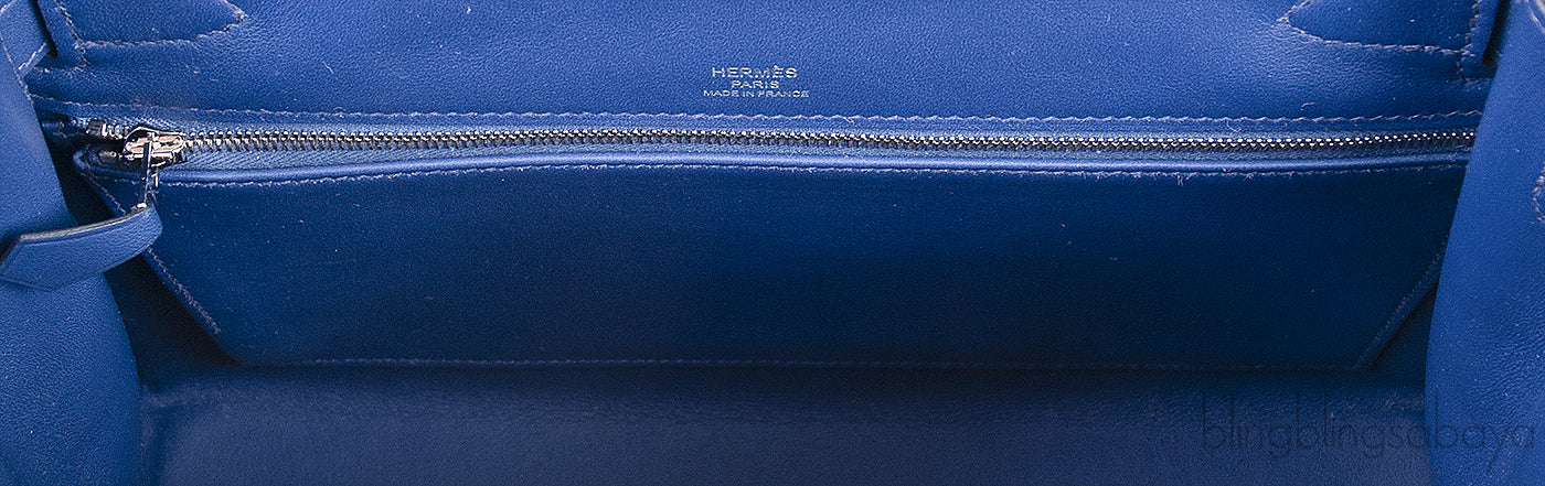 Kelly 28 Sellier Toile Quadrille Veau Swift Ecru-Mauve-Blue