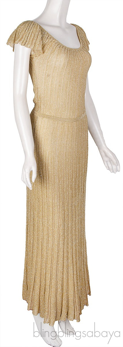 Gold Metallic Knit Maxi Dress