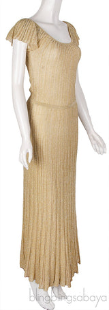 Gold Metallic Knit Maxi Dress