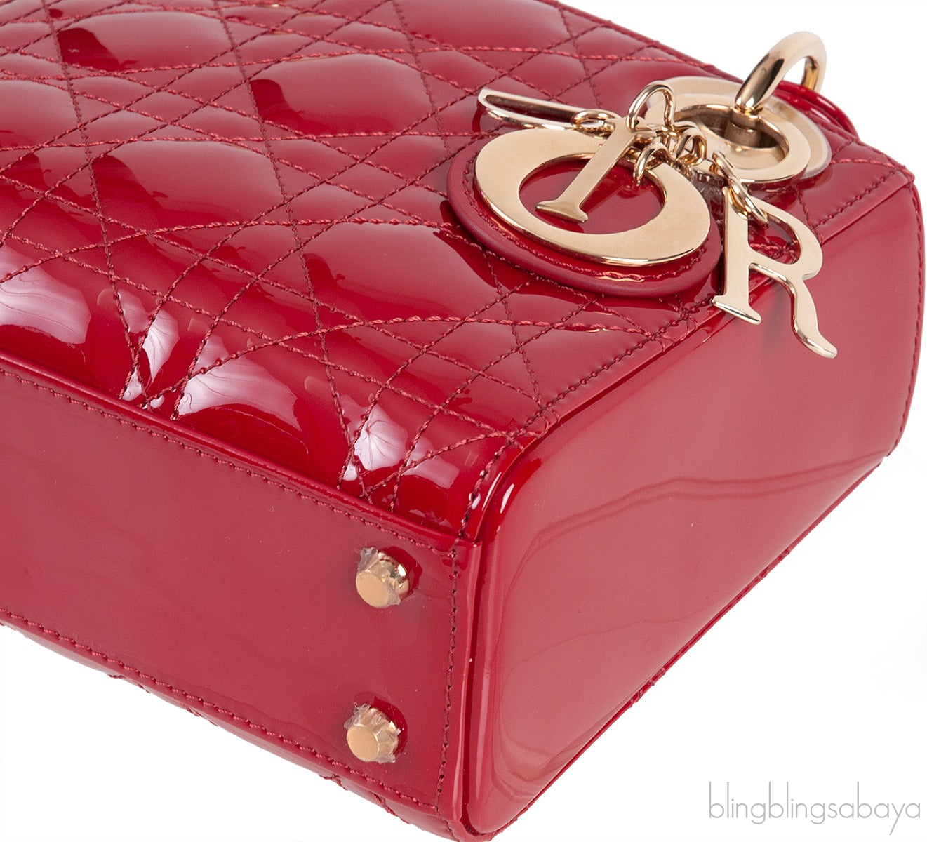 Christian Dior Lady Dior Mini Red Patent Quilted Leather GHW