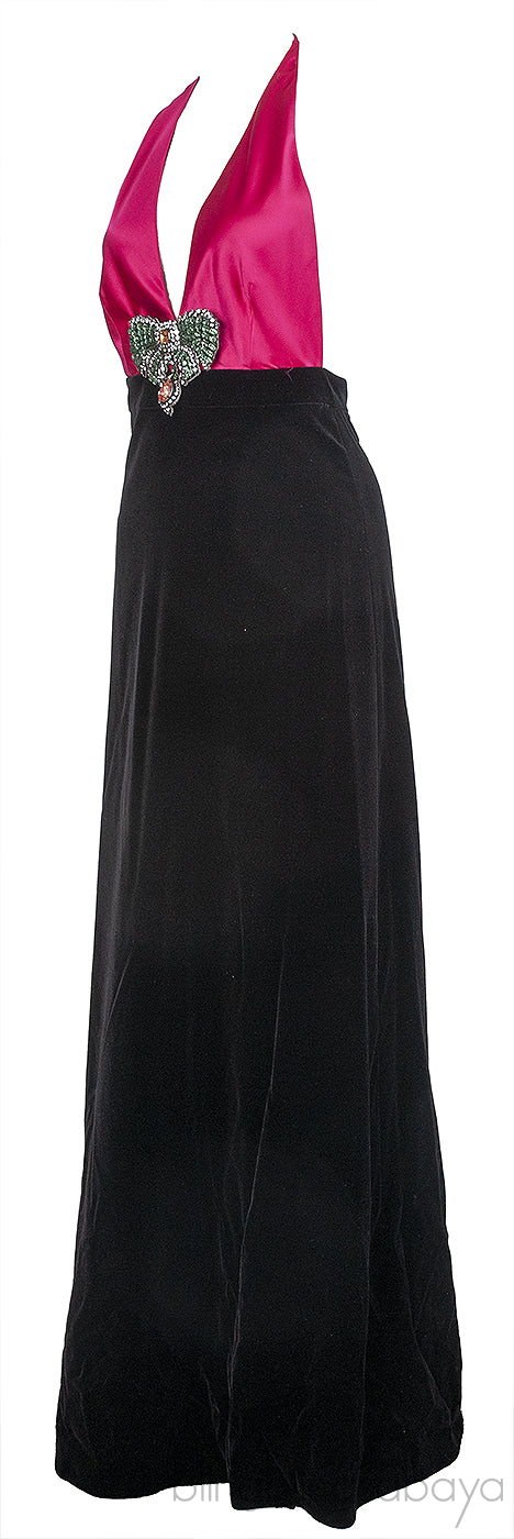 Gucci Fuchsia Pink Cotton and Black Velvet Gown