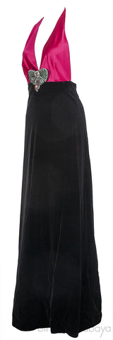 Gucci Fuchsia Pink Cotton and Black Velvet Gown