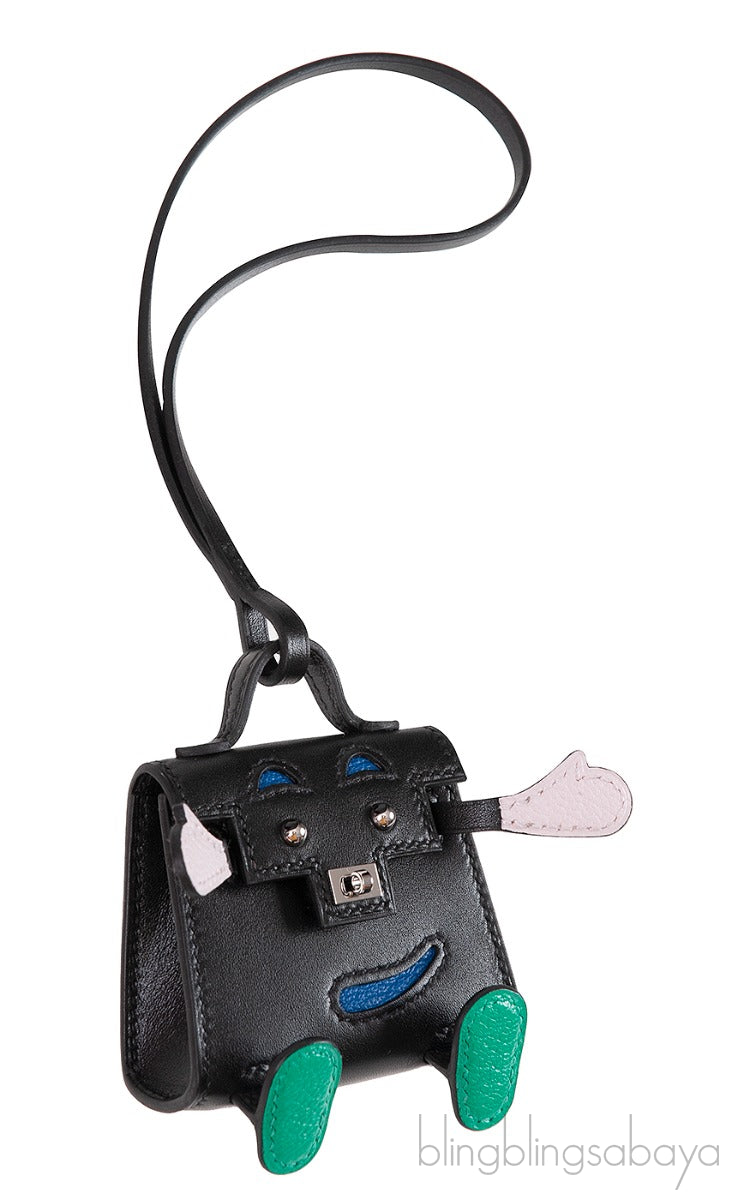 Kelly Doll Bag Charm Black/Mauve Pale/Blue/Mint Tadelakt
