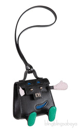 Kelly Doll Bag Charm Black/Mauve Pale/Blue/Mint Tadelakt
