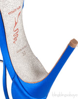Blue Satin Crystal Embellished Slingback