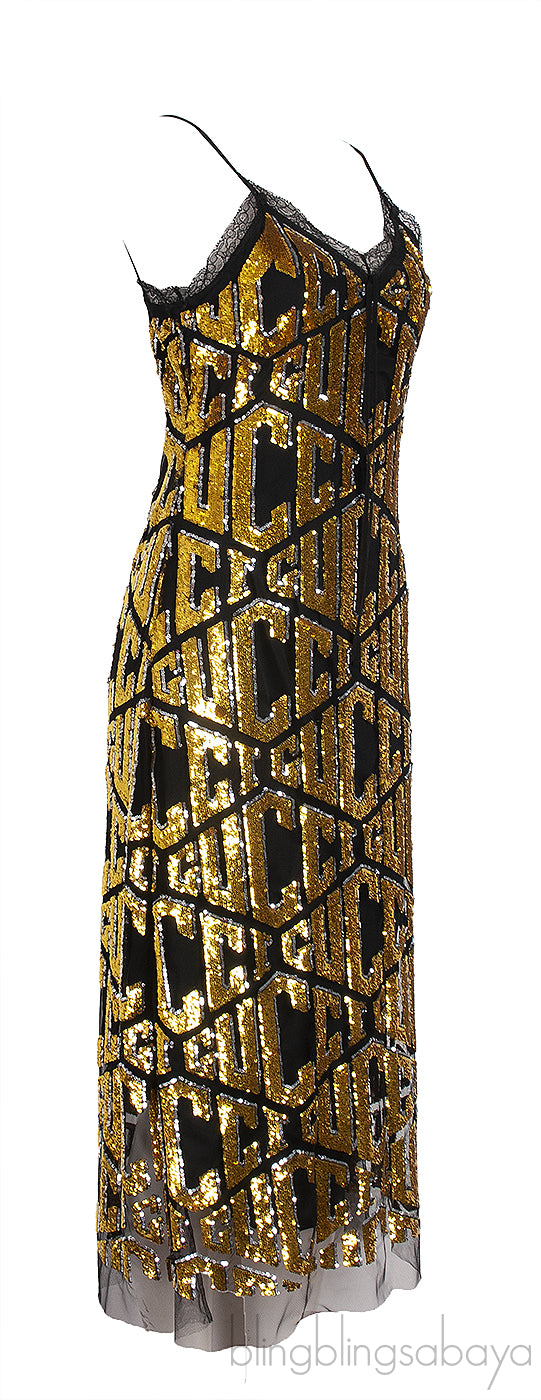 GG Black Sequin Lingerie Dress