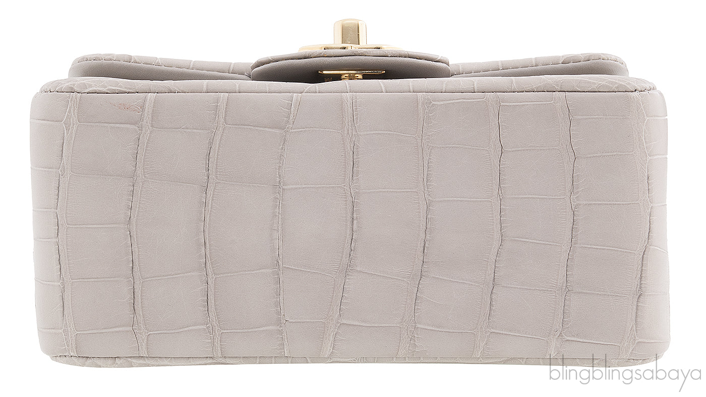 Grey Pearl Crocodile Mini Flap Bag