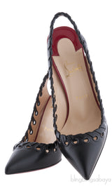 Christian Louboutin Black Leather Ostri Sling 100 Heels