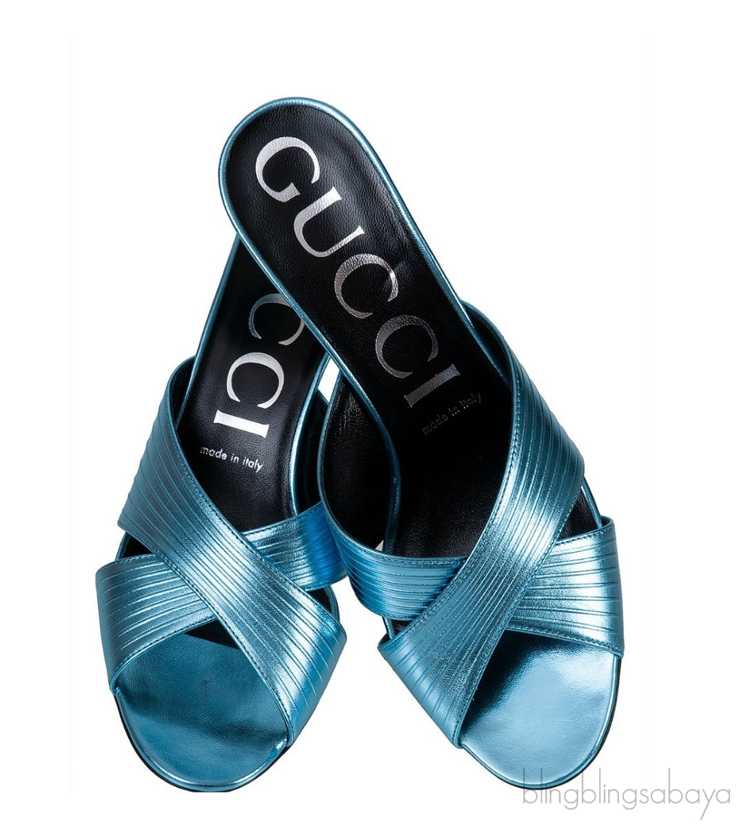 Criss-cross Metallic Blue Sandals