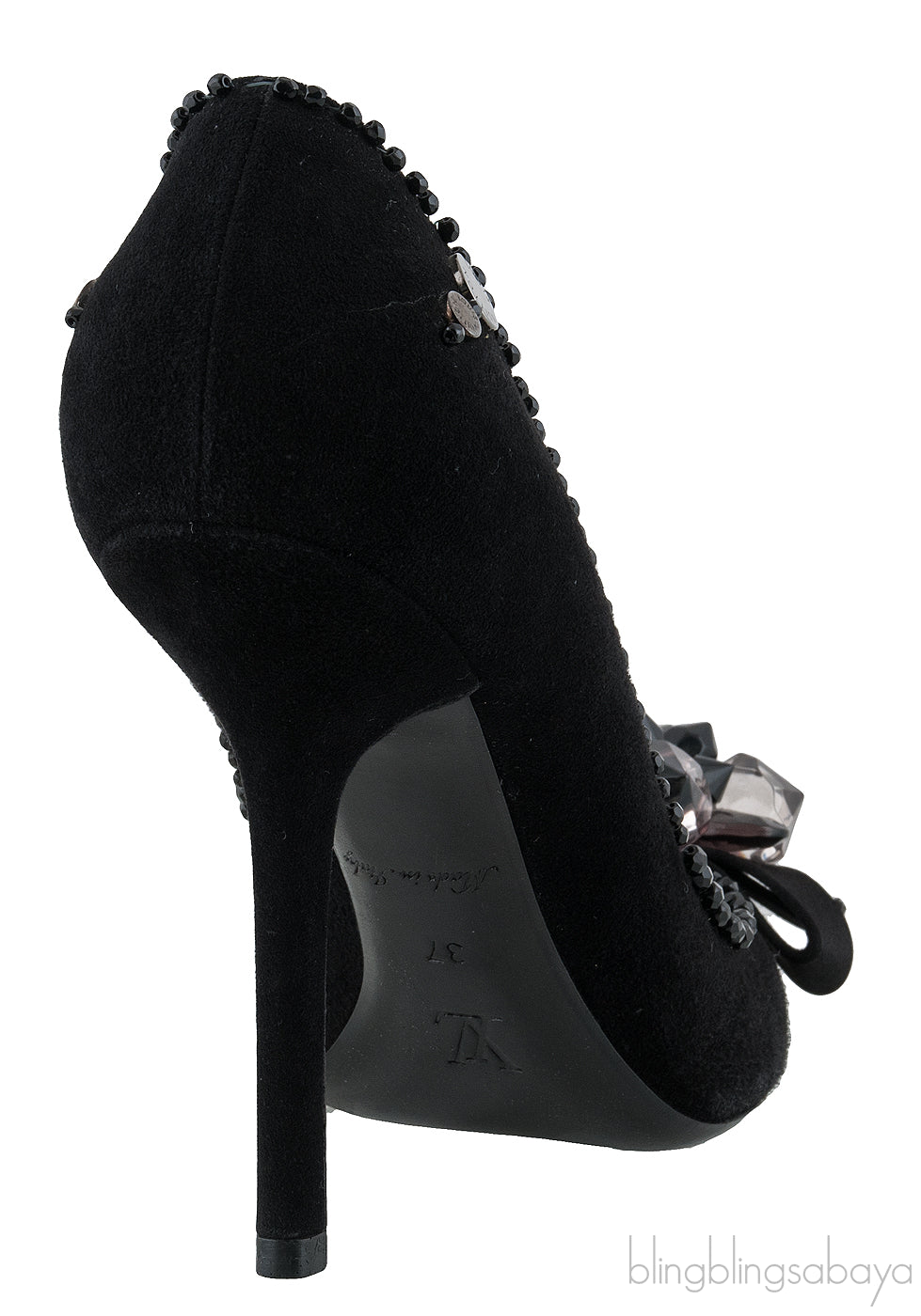 Black Catrin Bead Emb Vamp Heels