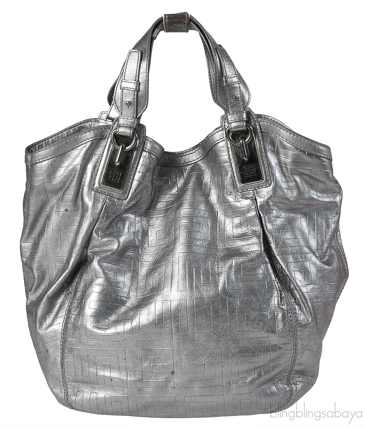 Givenchy Metallic Grey GG Leather Hobo Bag