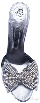 Silver Leather Bow Crystal Sandals