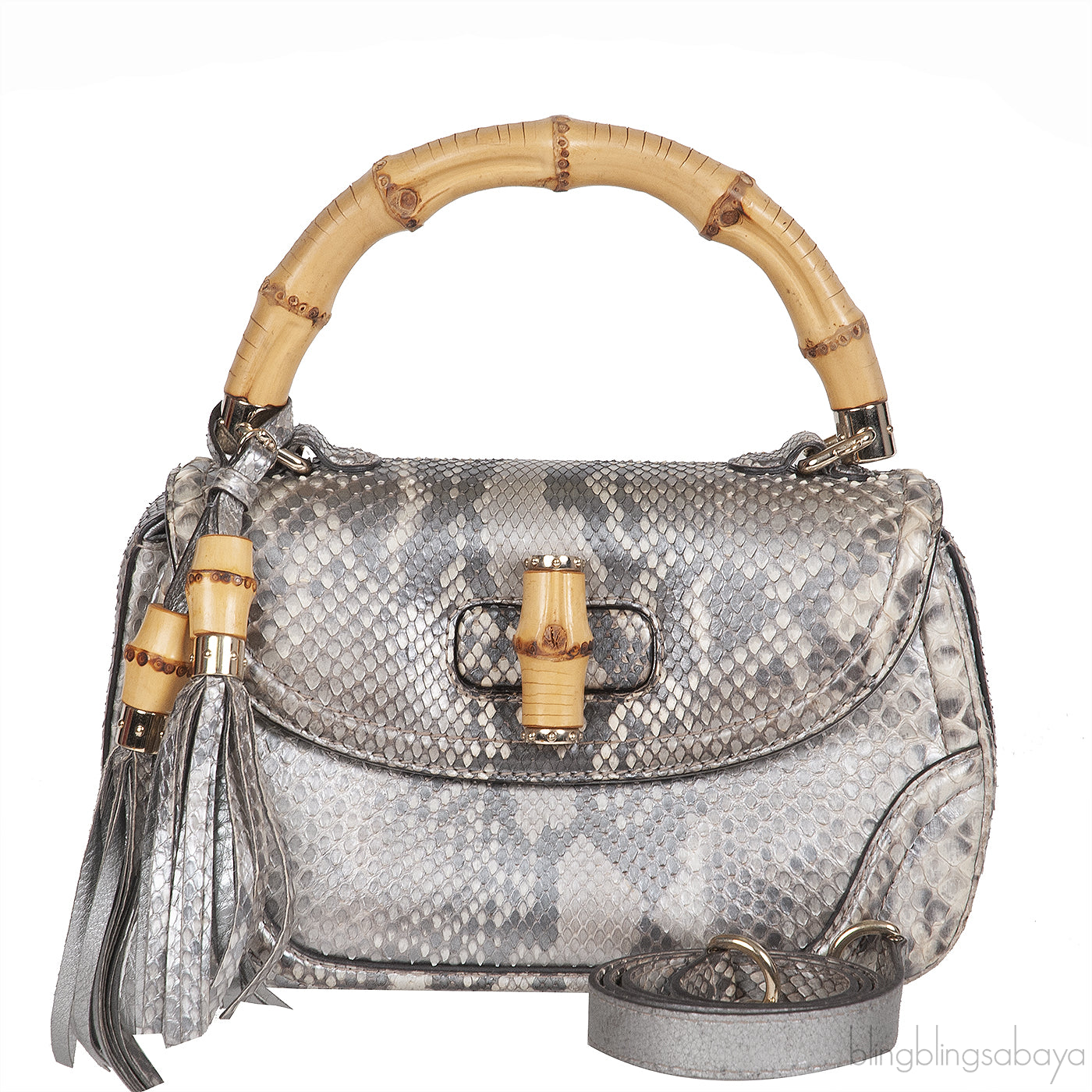 Gucci Silver Python Bamboo Handle Bag