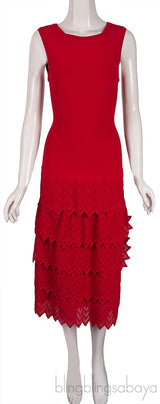 Red Layered Knit Sleeveless Dress