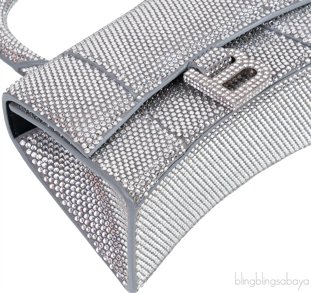 Hourglass XS Silver Rhinestone Suede Calfskin