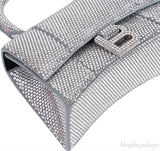 Hourglass XS Silver Rhinestone Suede Calfskin