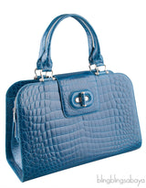 Blue Crocodile Large Top Handle Bag