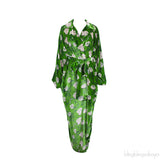 Green Gisou Floral Print Velvet Maxi Dress