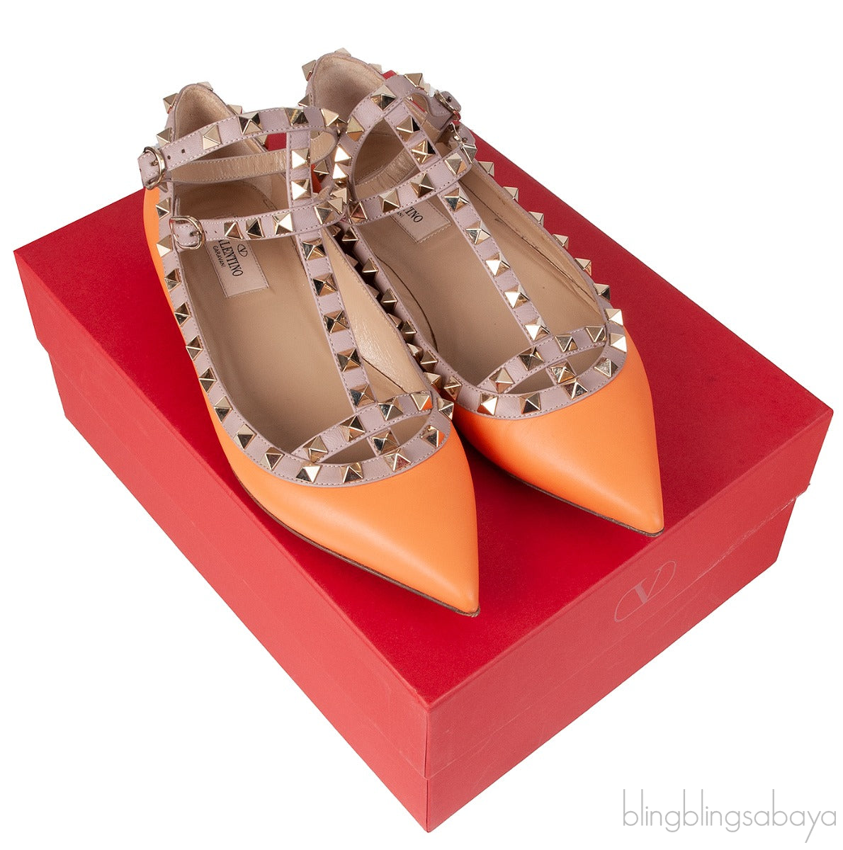 Orange Matte Rockstud Flat Ballerina