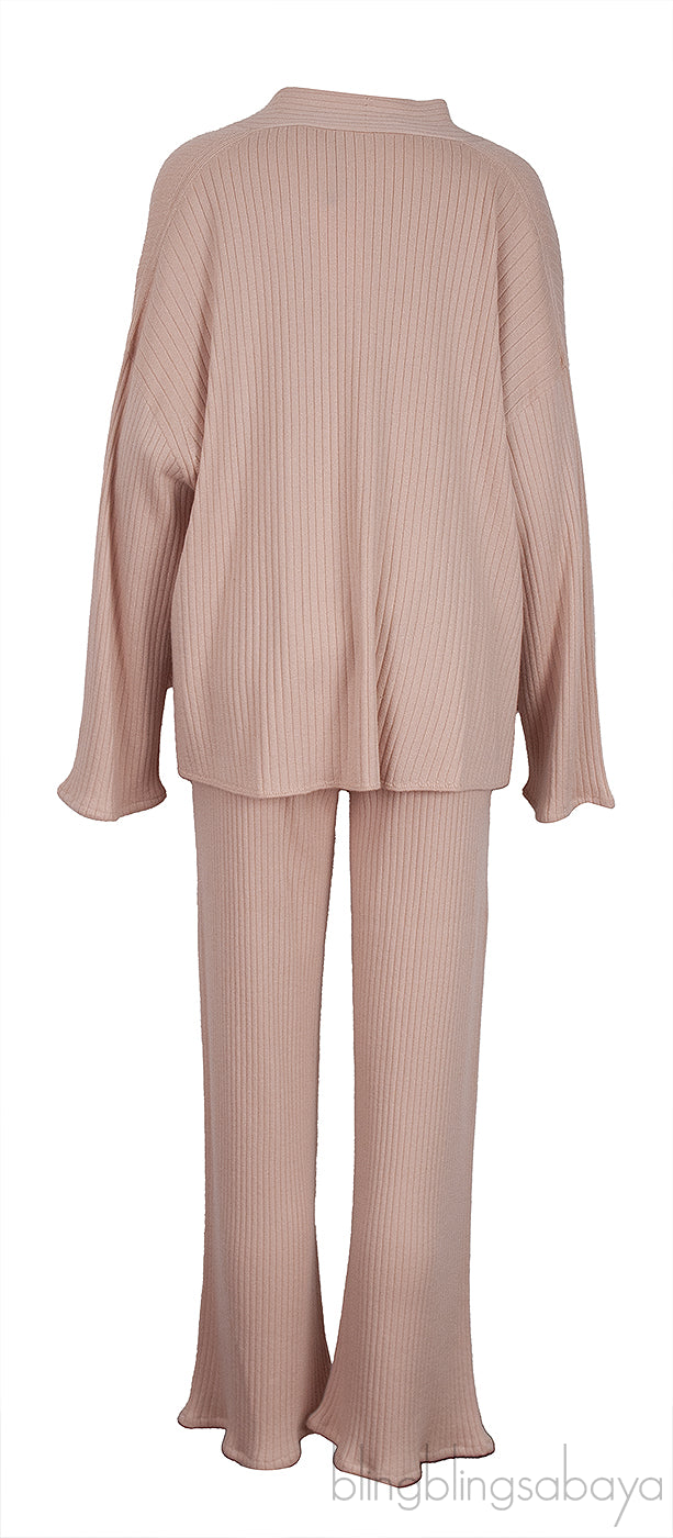 Pink Cashmere Silk Blend Cardigan, Top & Wide Leg Set