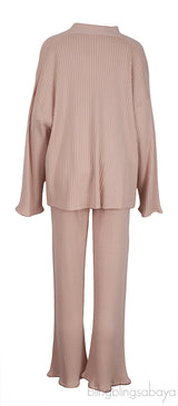 Pink Cashmere Silk Blend Cardigan, Top & Wide Leg Set