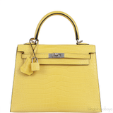 Hermes Kelly 25 Sellier Mimosa Matte Porosus Crocodile PHW