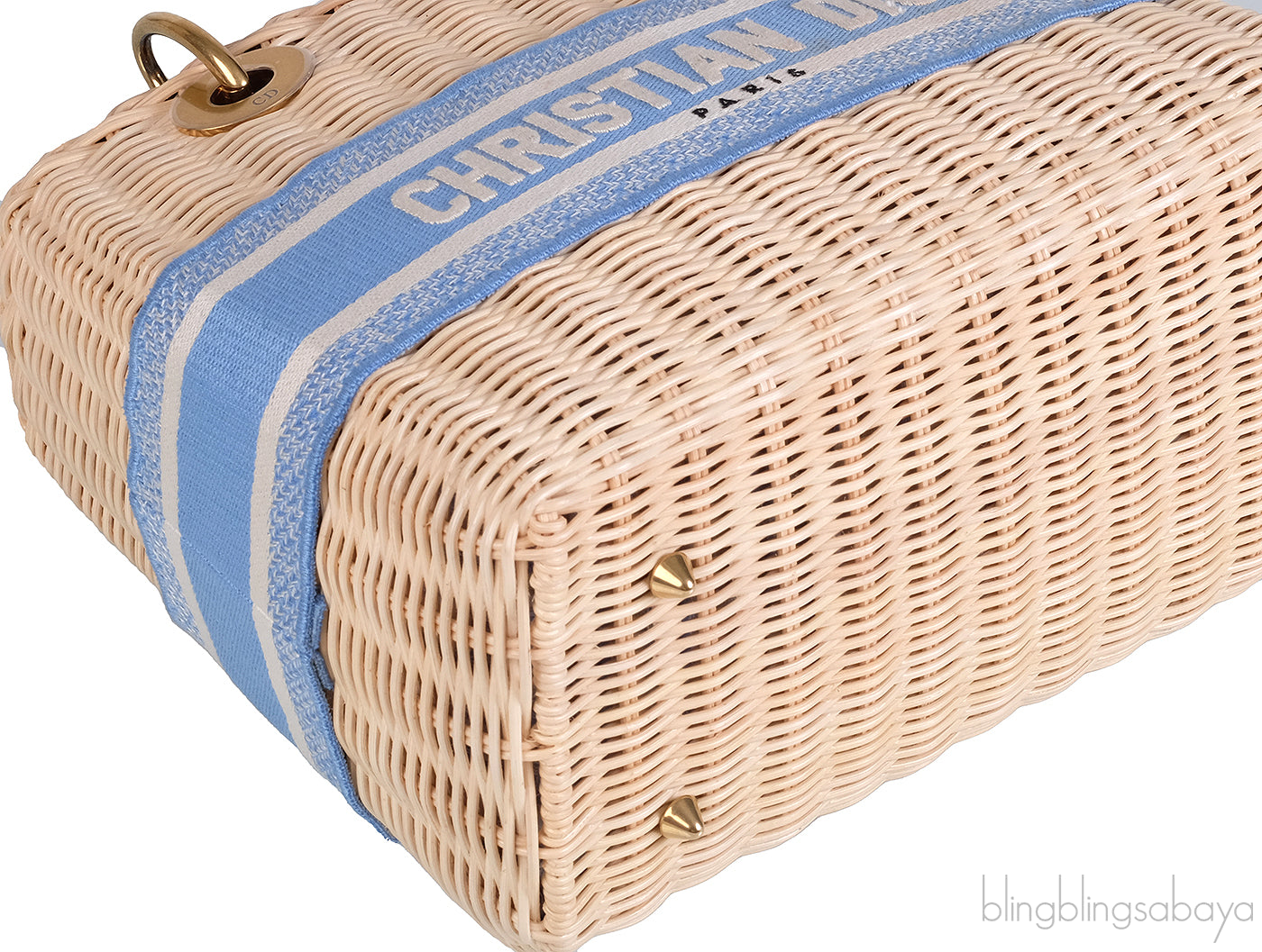 Lady Dior Natural Wicker & Light Blue Dior Oblique Jacquard Medium