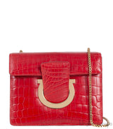 Salvatore Ferragamo Red Crocodile Gancio Shoulder Bag