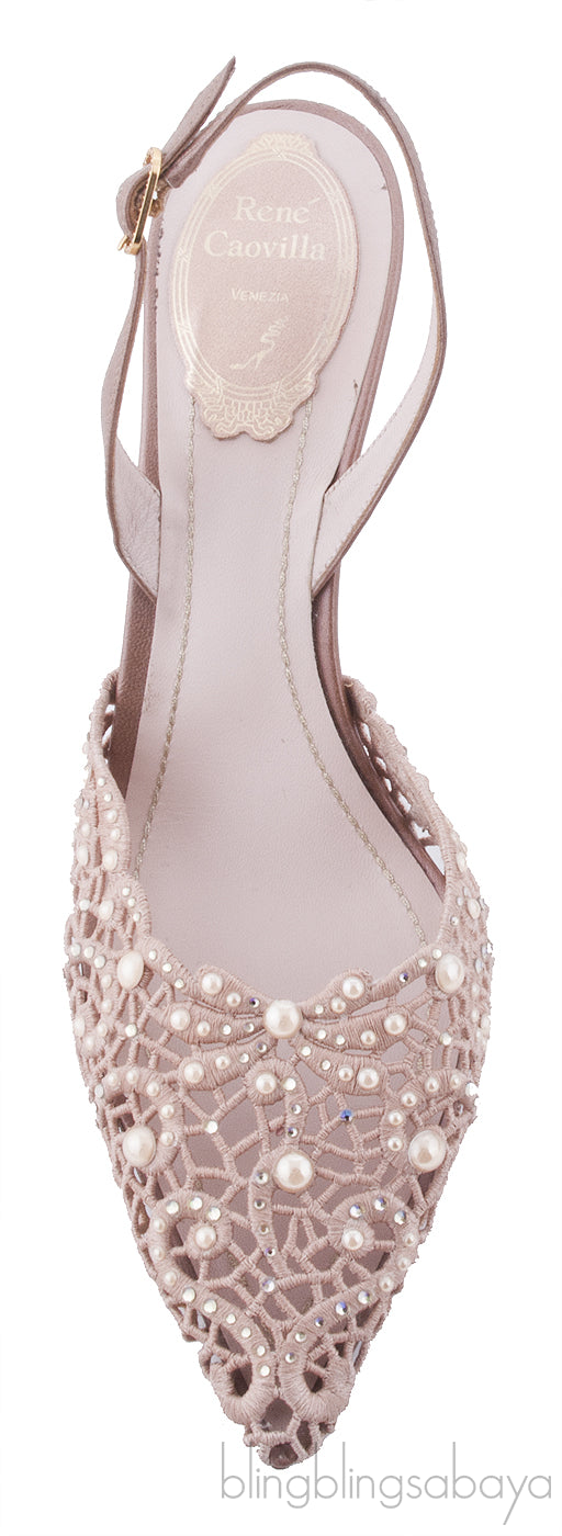 Embellished Crochet Satin Slingback