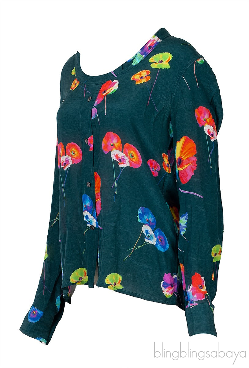 Dark Green Floral Print Shirt